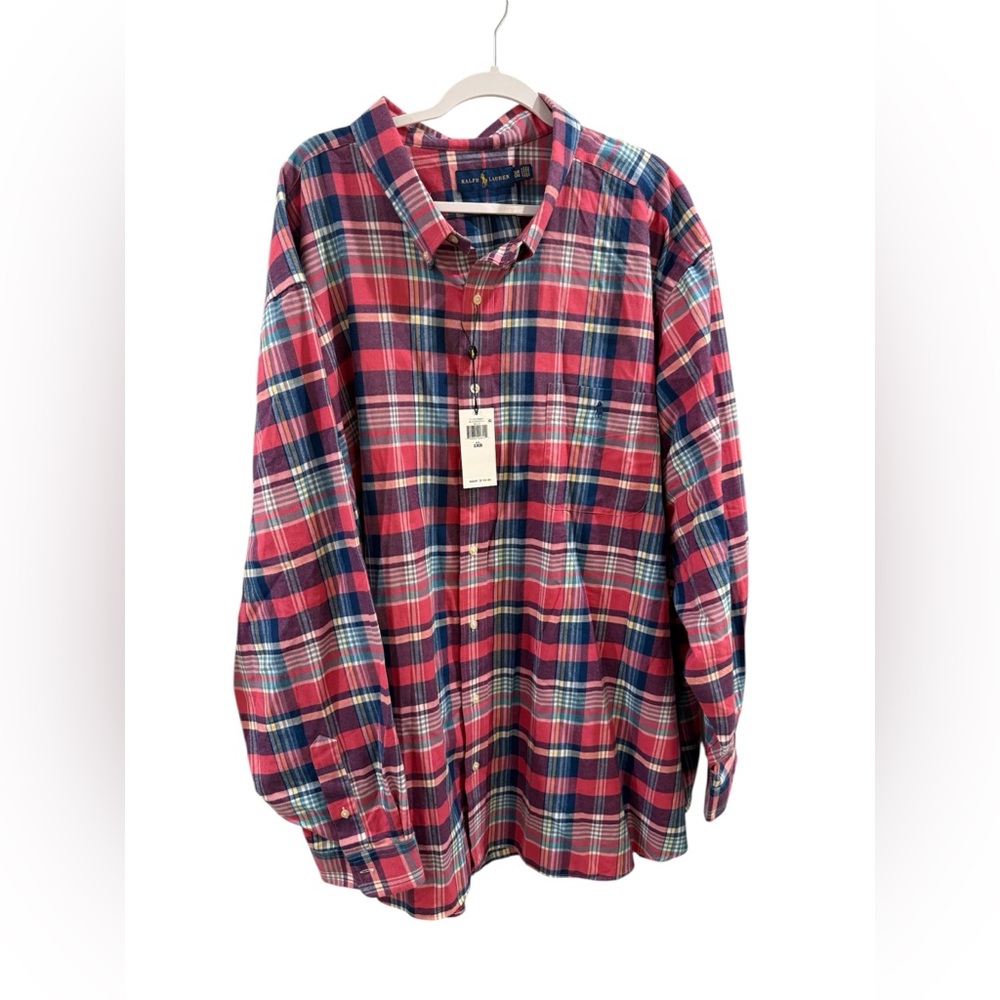 NEW Big and Tall Polo Ralph Lauren Pink and Blue Flannel Shirt ~ Size 5XB
